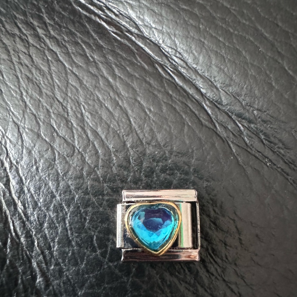 Ocean blue heart gem Italian charm